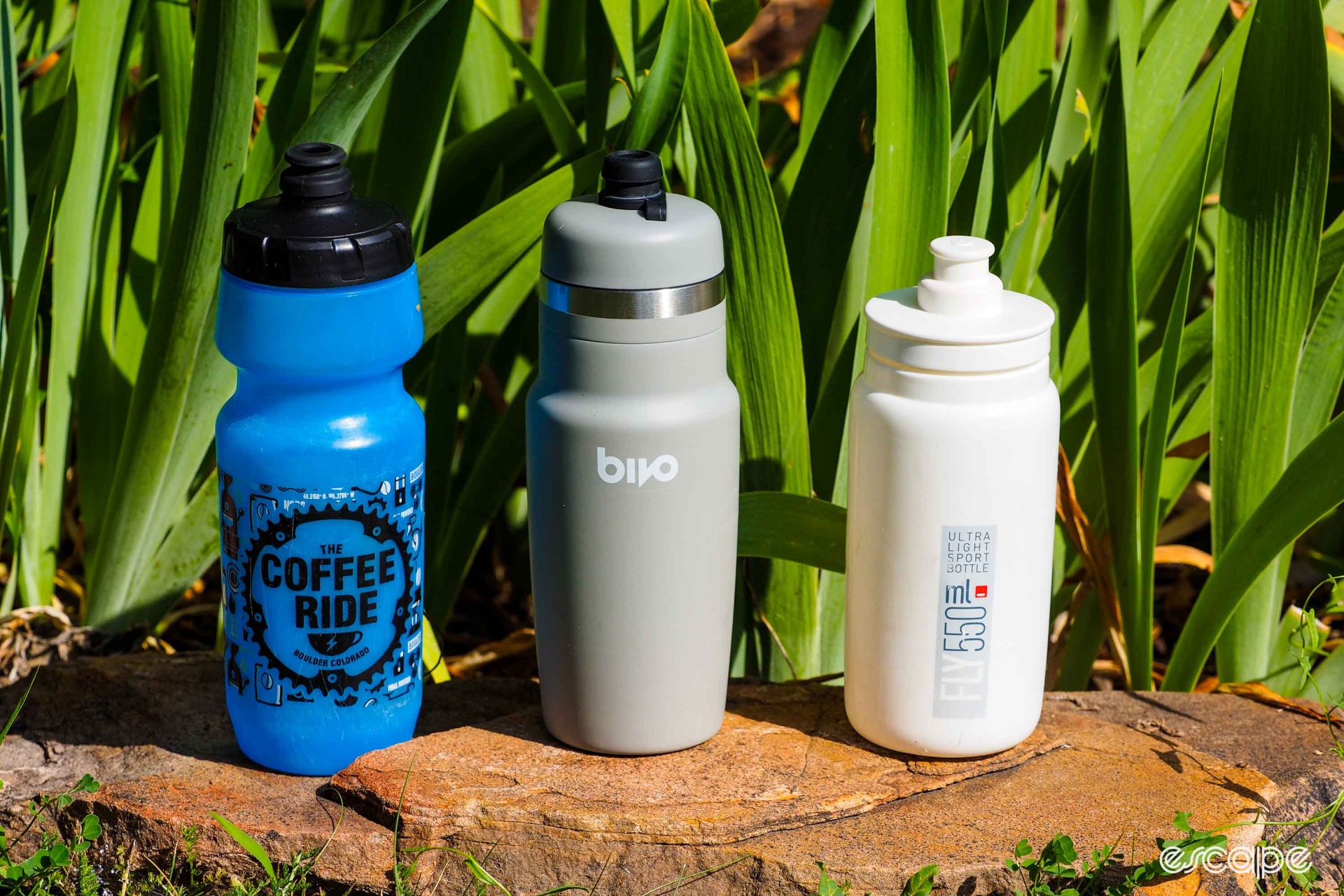 Non-insulated water bottles from Specialized, Bivo, and Elite