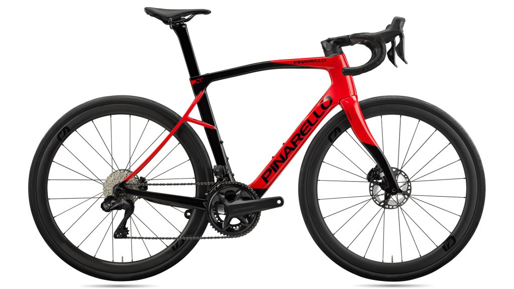 This image shows the new Pinarello X7 in red and black colour way