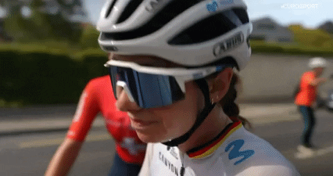 Marlen Reusser embraces Liane Lippert after the third stage of the Tour de Romandie, 2023