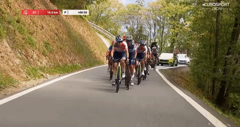 Antonia Niedermaier leading the peloton with 10 km to go in the second stage of the Tour de Romandie, 2023.