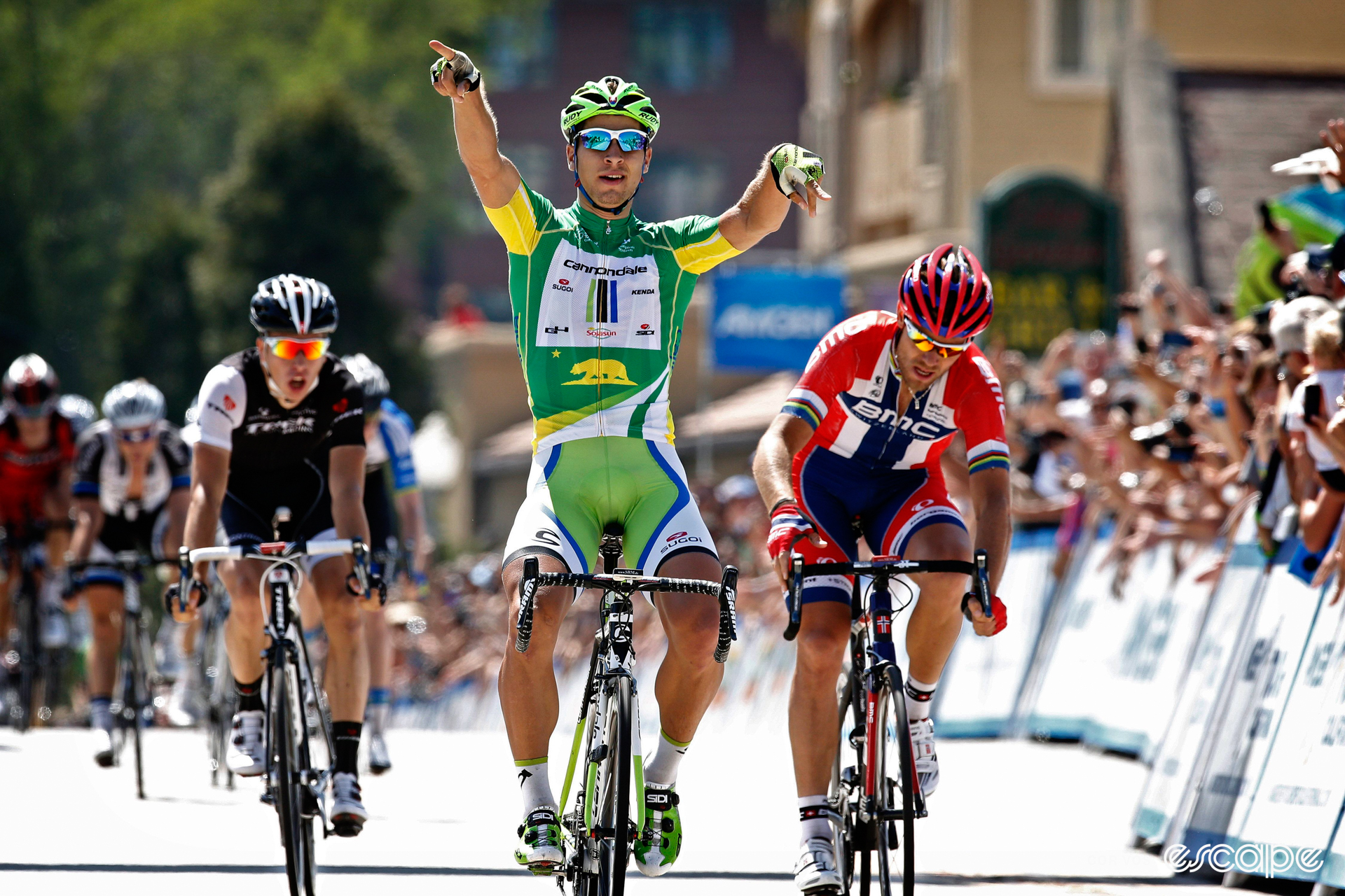 Peter Sagan celebrates winning a stage at the 2014 Tour of California.
