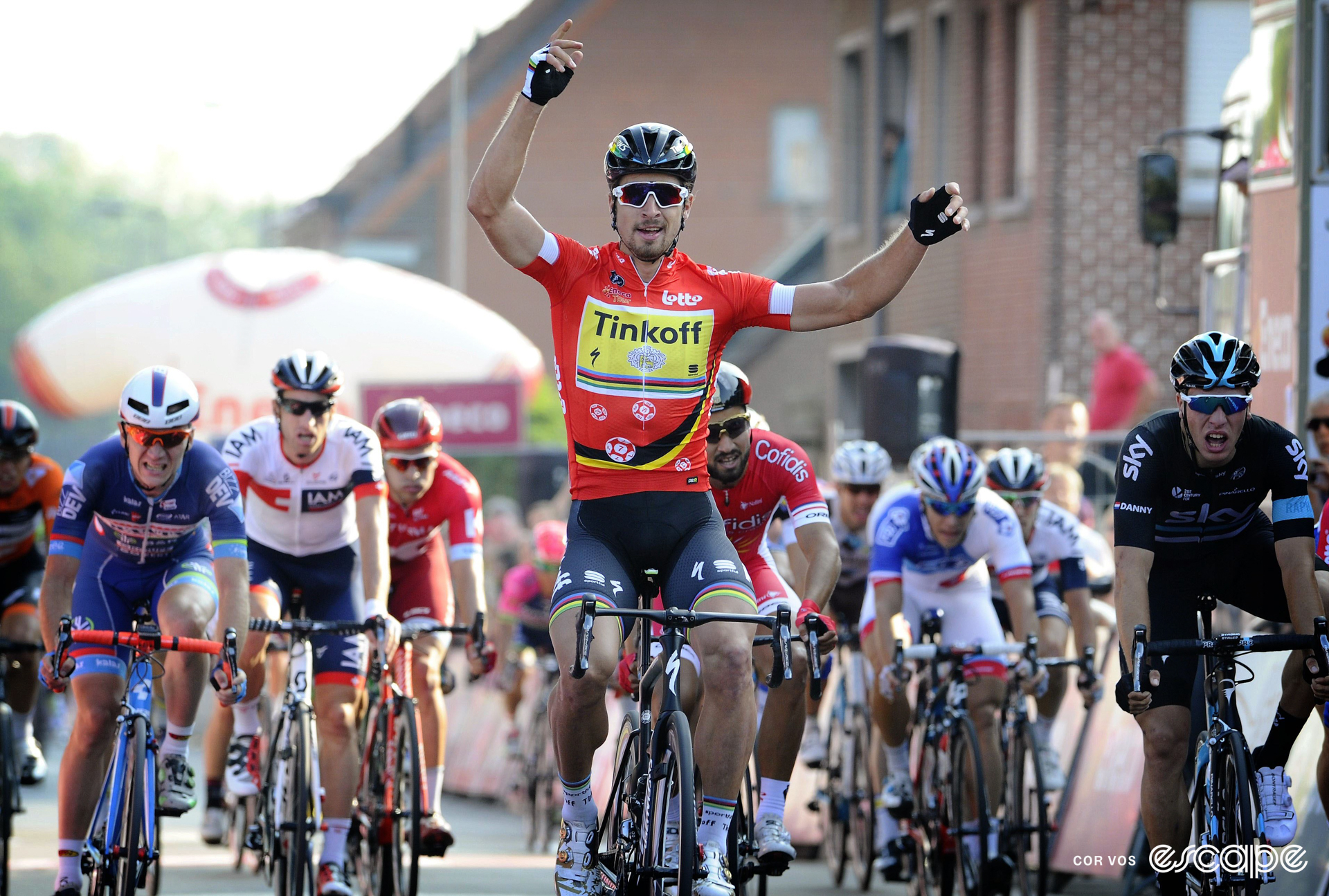Peter Sagan celebrates winning a stage at the 2016 Eneco Tour.
