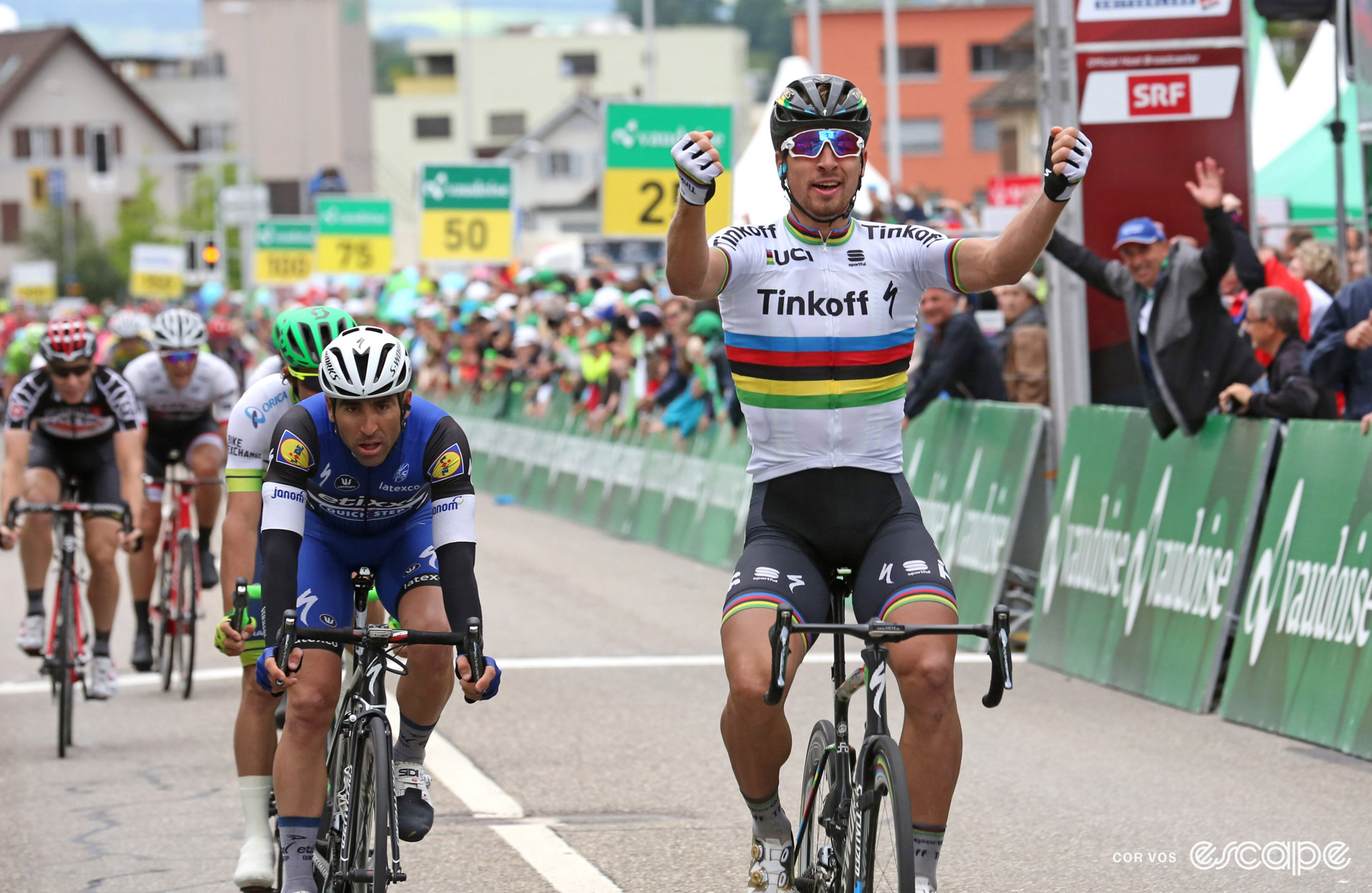 Peter Sagan celebrates winning a stage at the 2016 Tour de Suisse.