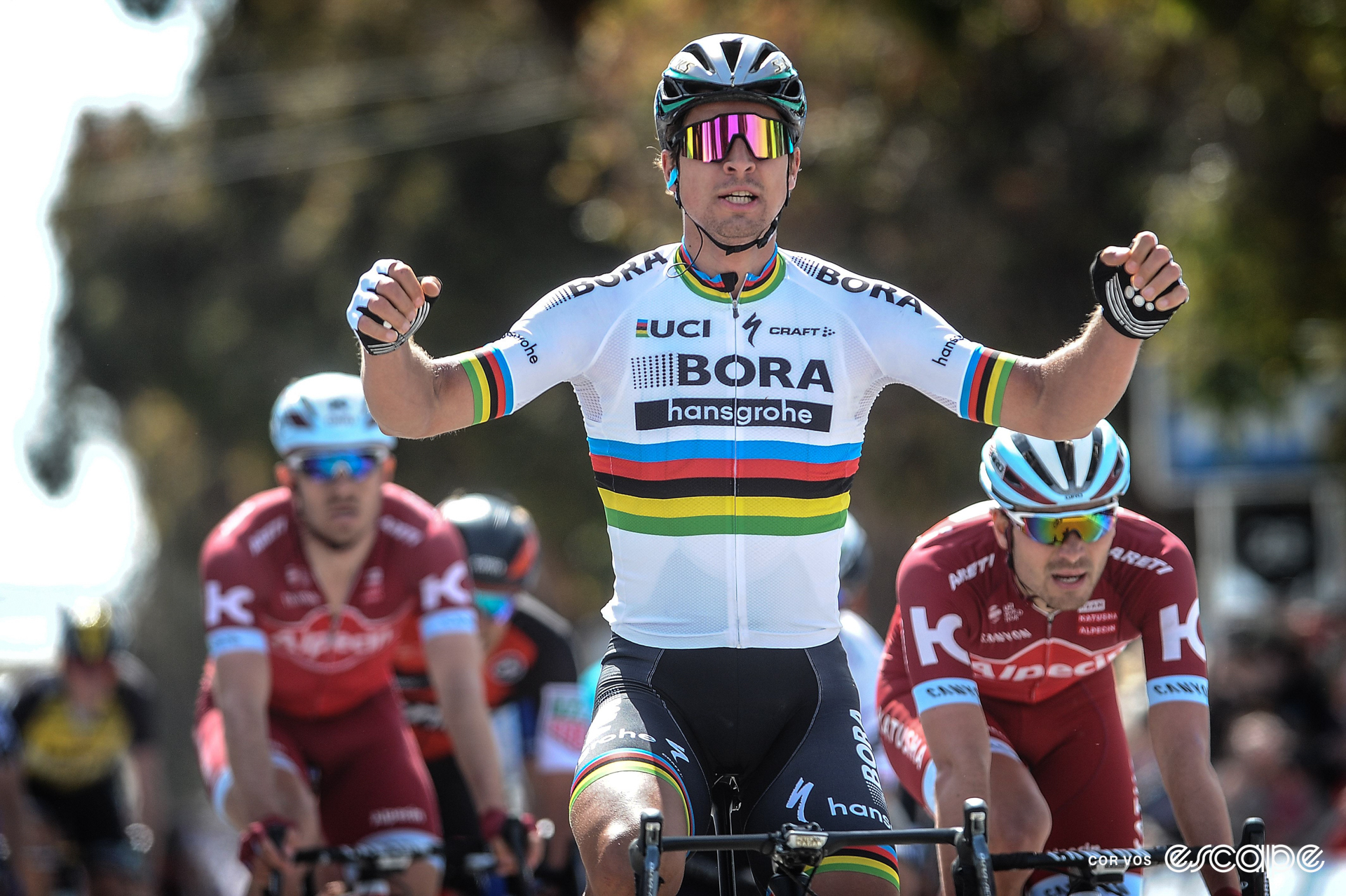 Peter Sagan celebrates winning a stage at the 2017 Tour of California.