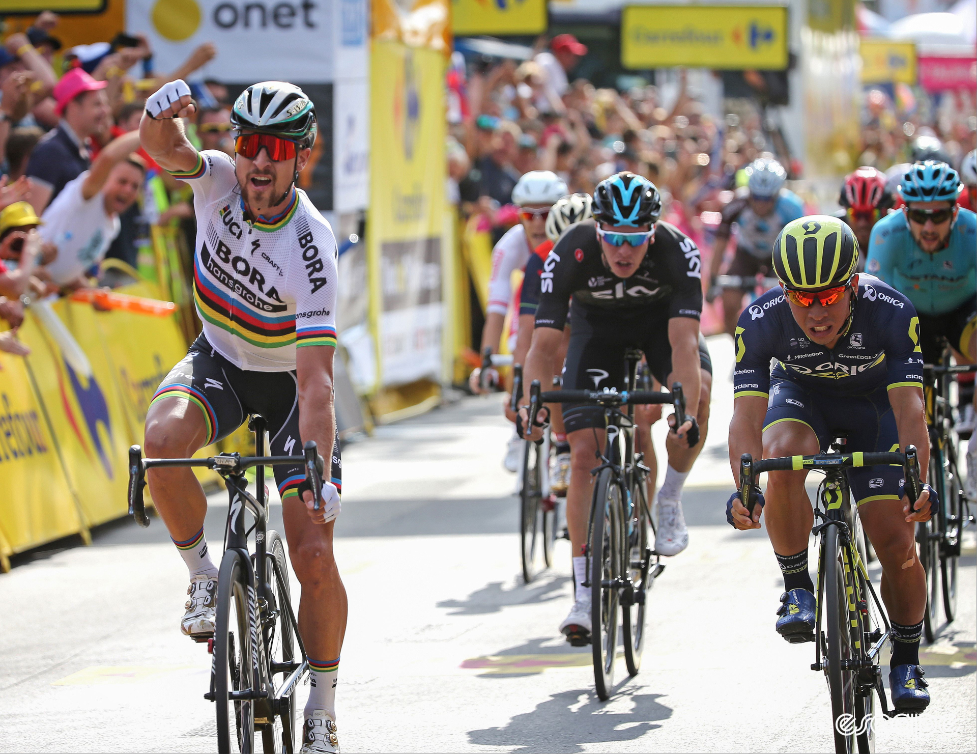 Peter Sagan celebrates winning a stage at the 2017 Tour of Poland.