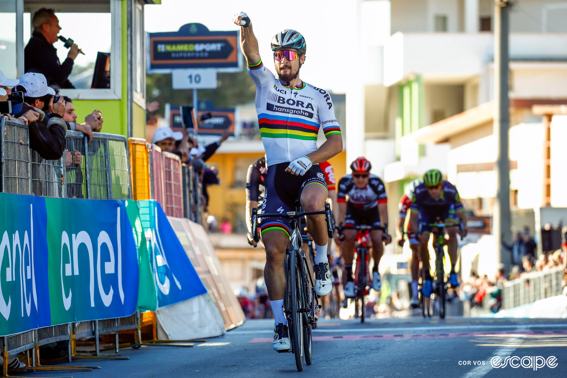 Peter Sagan celebrates winning a stage at the 2017 Tirreno-Adriatico.