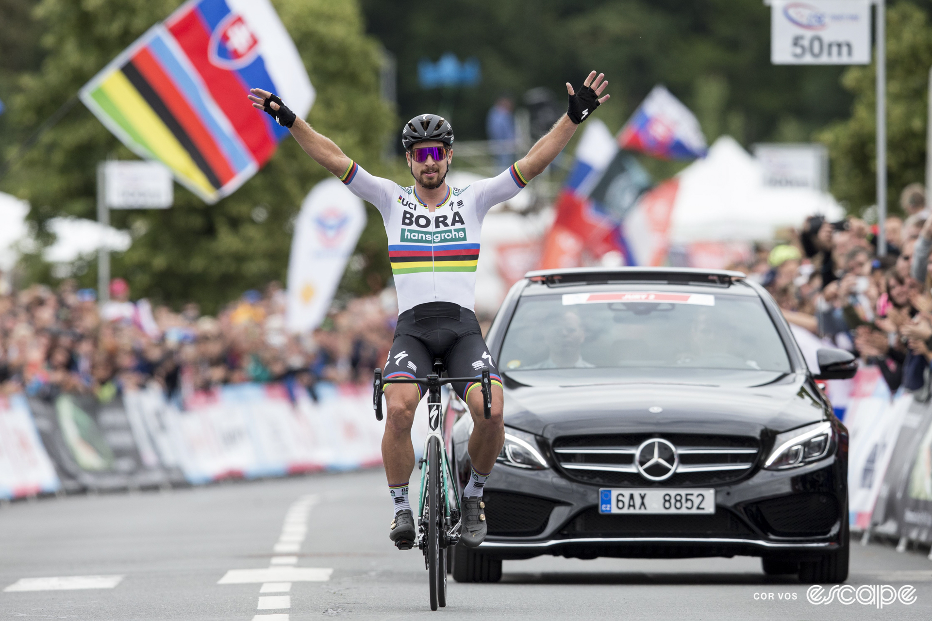 Peter Sagan celebrates winning the 2018 Slovakian national championships.
