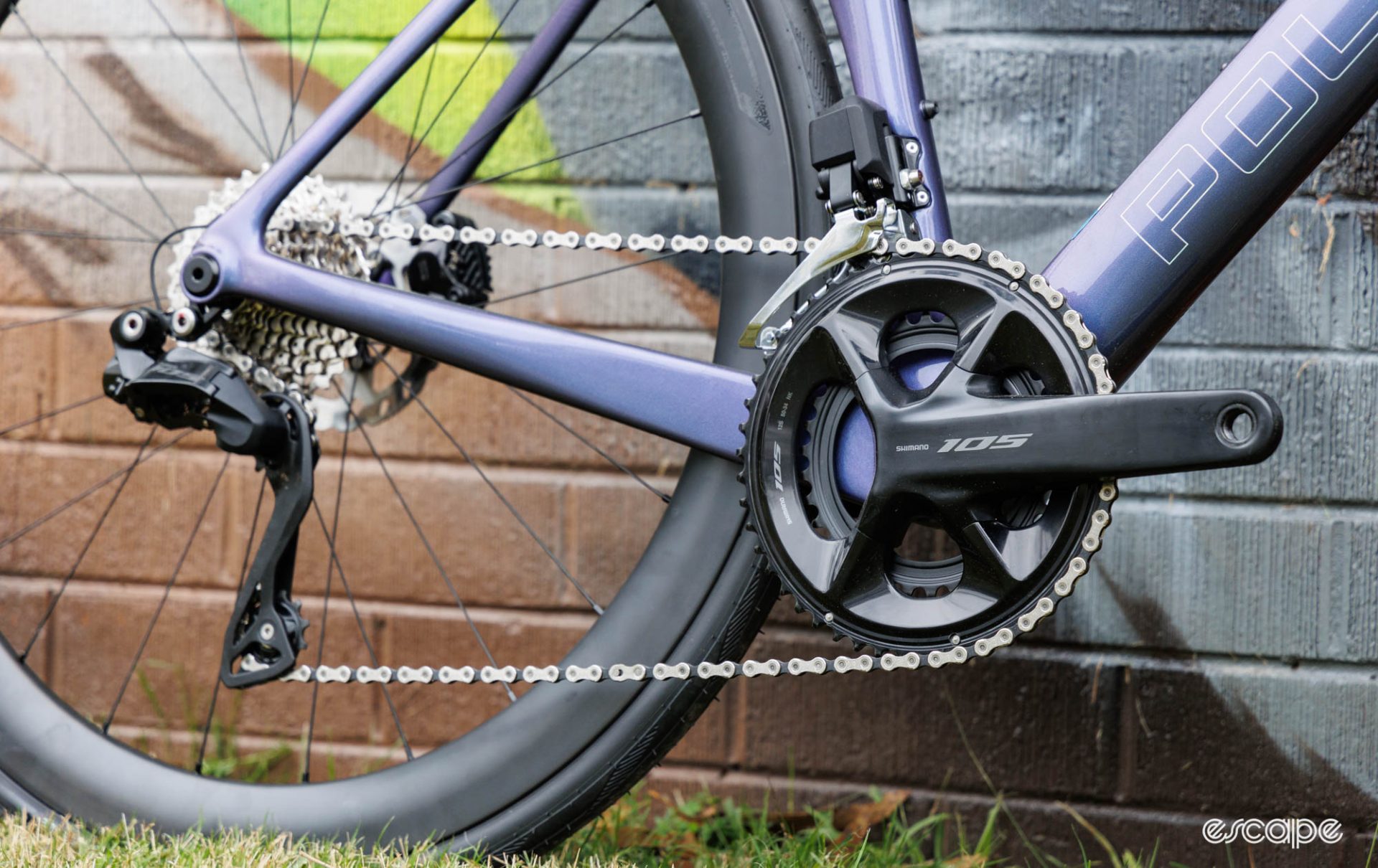 A side-on shot of the new Shimano 105 Di2 groupset. 