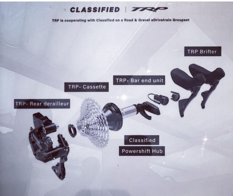 The photo shows a view of the new Classified and TRP-developed electronic groupset.