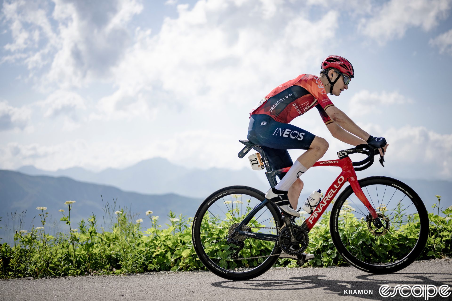 Carlos Rodriguez climbs on the Col de la Loze at the 2023 Tour de France.