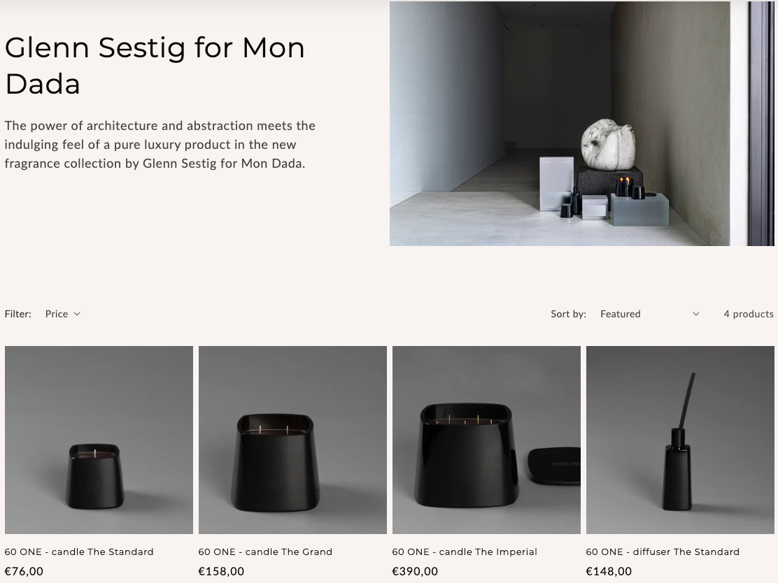 Screenshot of Glenn Sestig's sinister and expensive candle collaboration. 