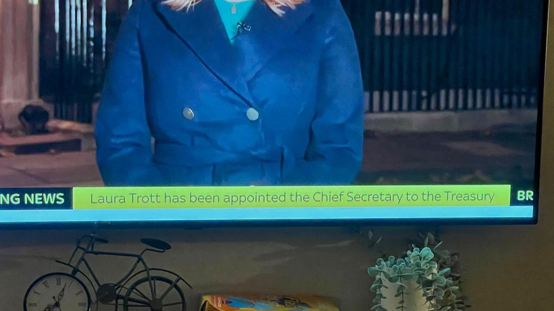 A screenshot of a Sky News report that Laura Trott has been appointed to Chief Secretary of the Treasury.