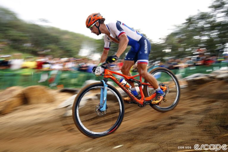 Peter Sagan races in the Olympic mountain bike event at the 2016 Rio Games.