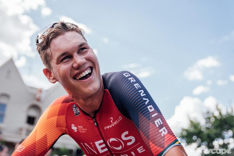 A close-up of Luke Plapp smiling after winning the Australian Road Nationals for the second year running.