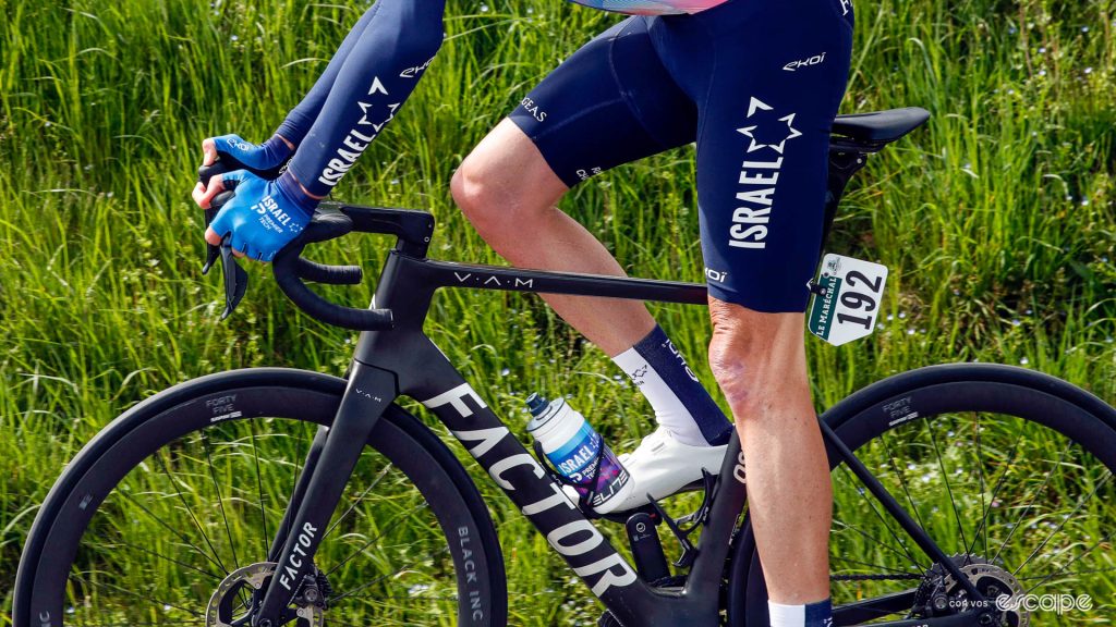 The photo shows Chris Froome's Factor Ostro VAM