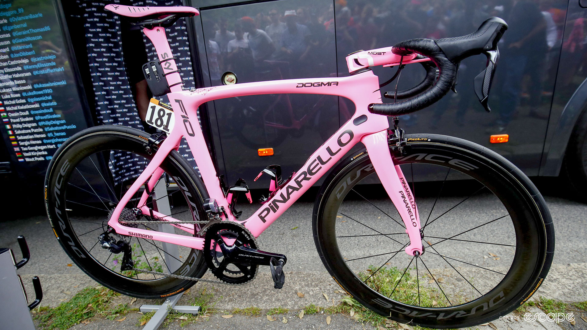 The photo shows Chris Froome's Giro d'Italia winning Pinarello F10
