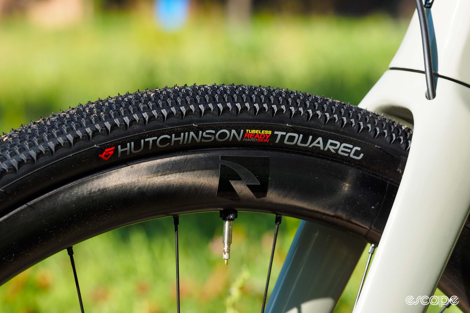 Hutchinson's Touareg tires feature a most-conditions tread with tightly spaced knobs poking up from the casing.