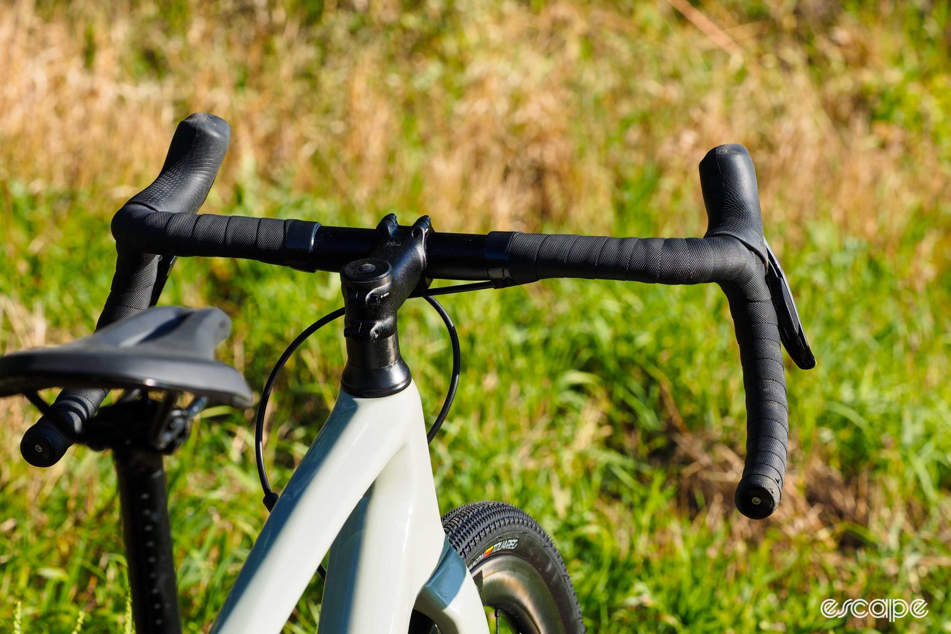 Handlebar from the rear, showing a slight flare to the drops and flattened top section.