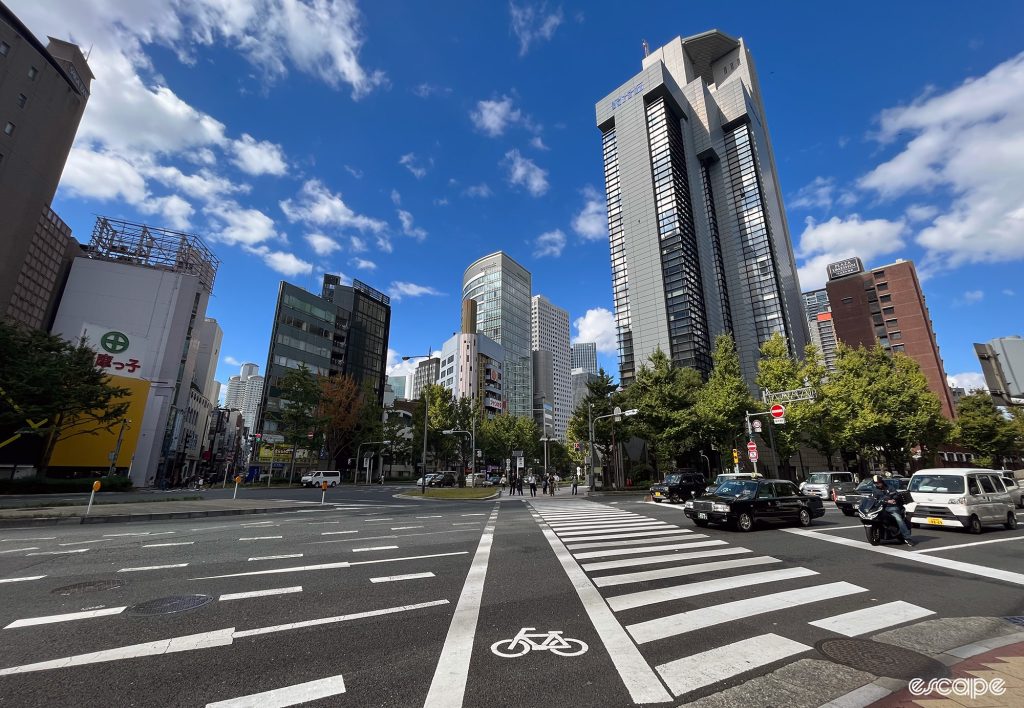 A bike path across a major junction in Osaka.