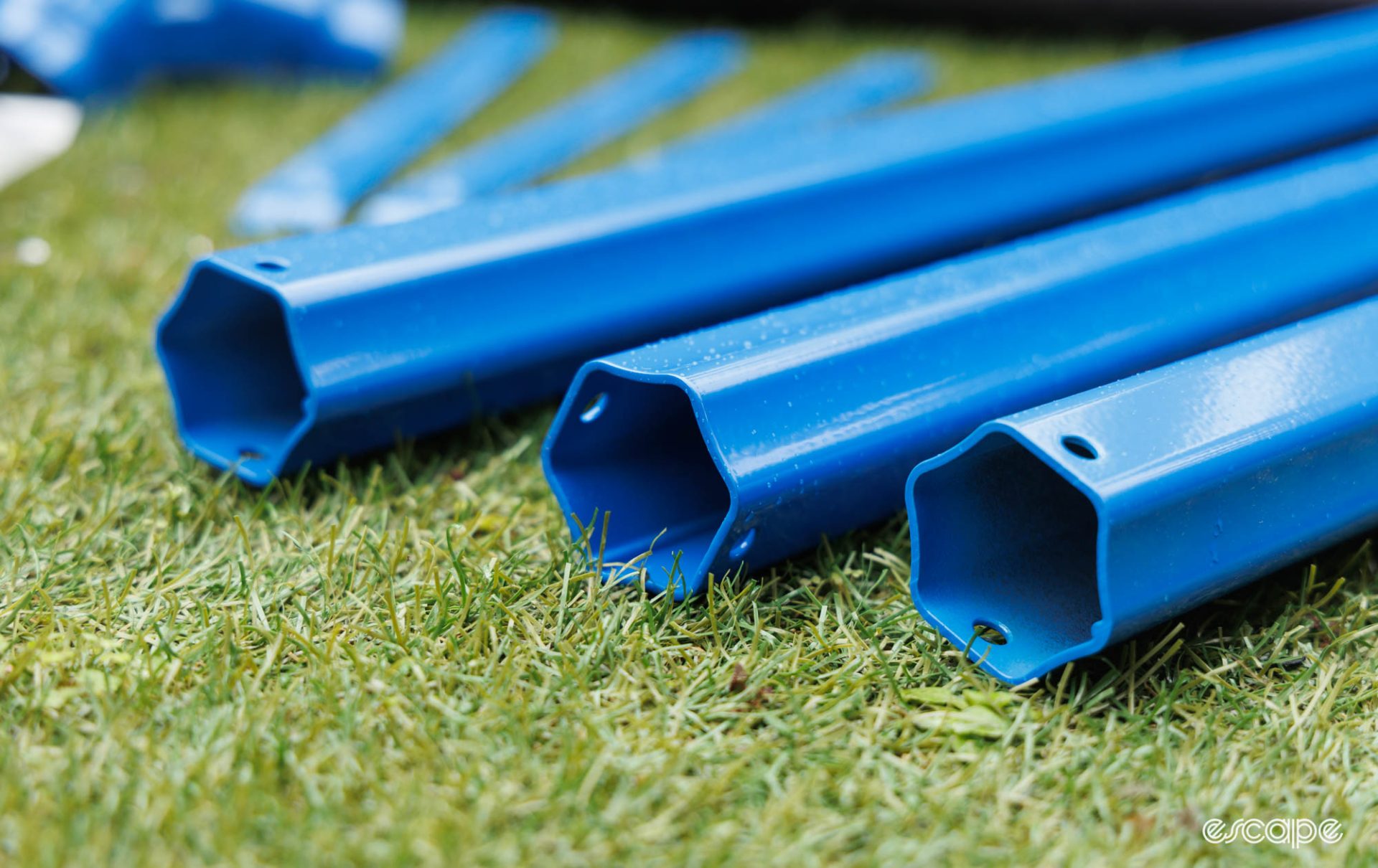 Close up of the hexagonal-shaped tripod legs belonging to the Park Tool PRS-26. 