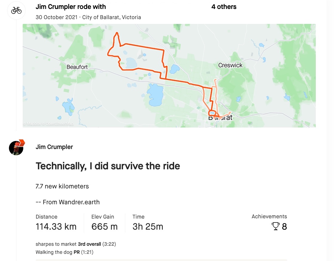 A screengrab from Jim's Strava page, which shows the route that precipitated his heart attack.
