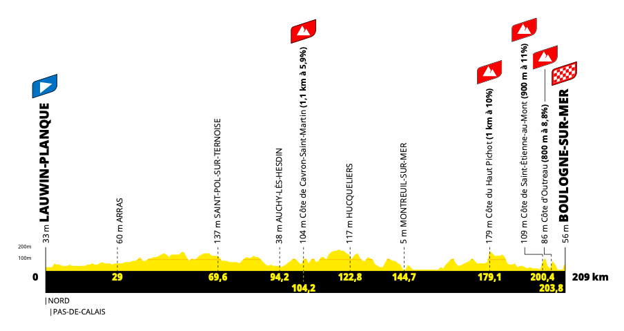 The profile of stage 2 of the 2025 Tour de France.