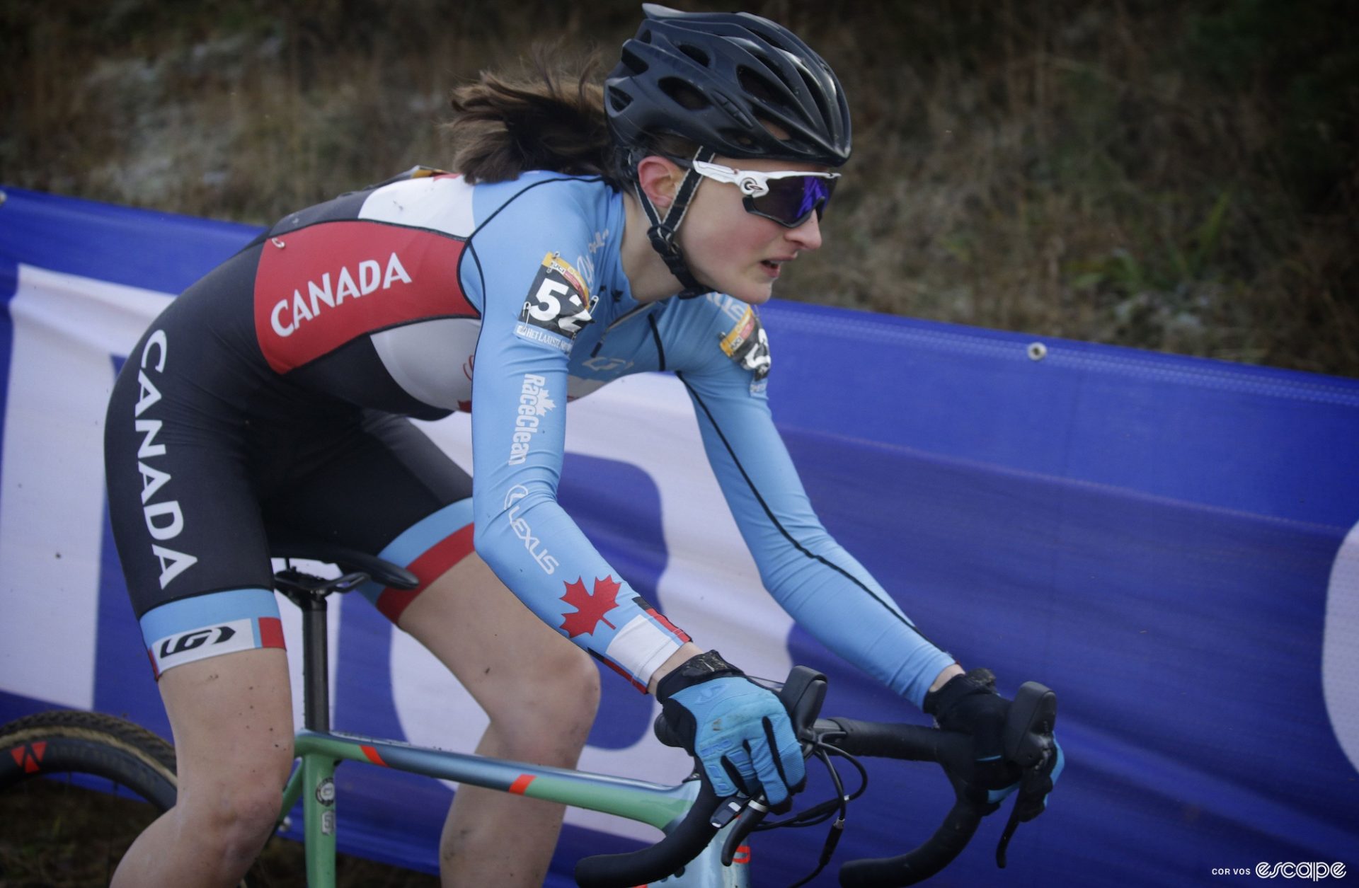 Vallieres racing the cyclocross world championships while representing Canada. 