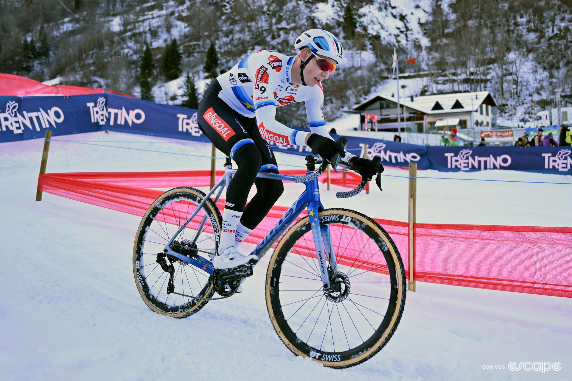 Michael Vanthourenhout in the European champion's jersey during UCI Cyclocross World Cup Val di Sole.