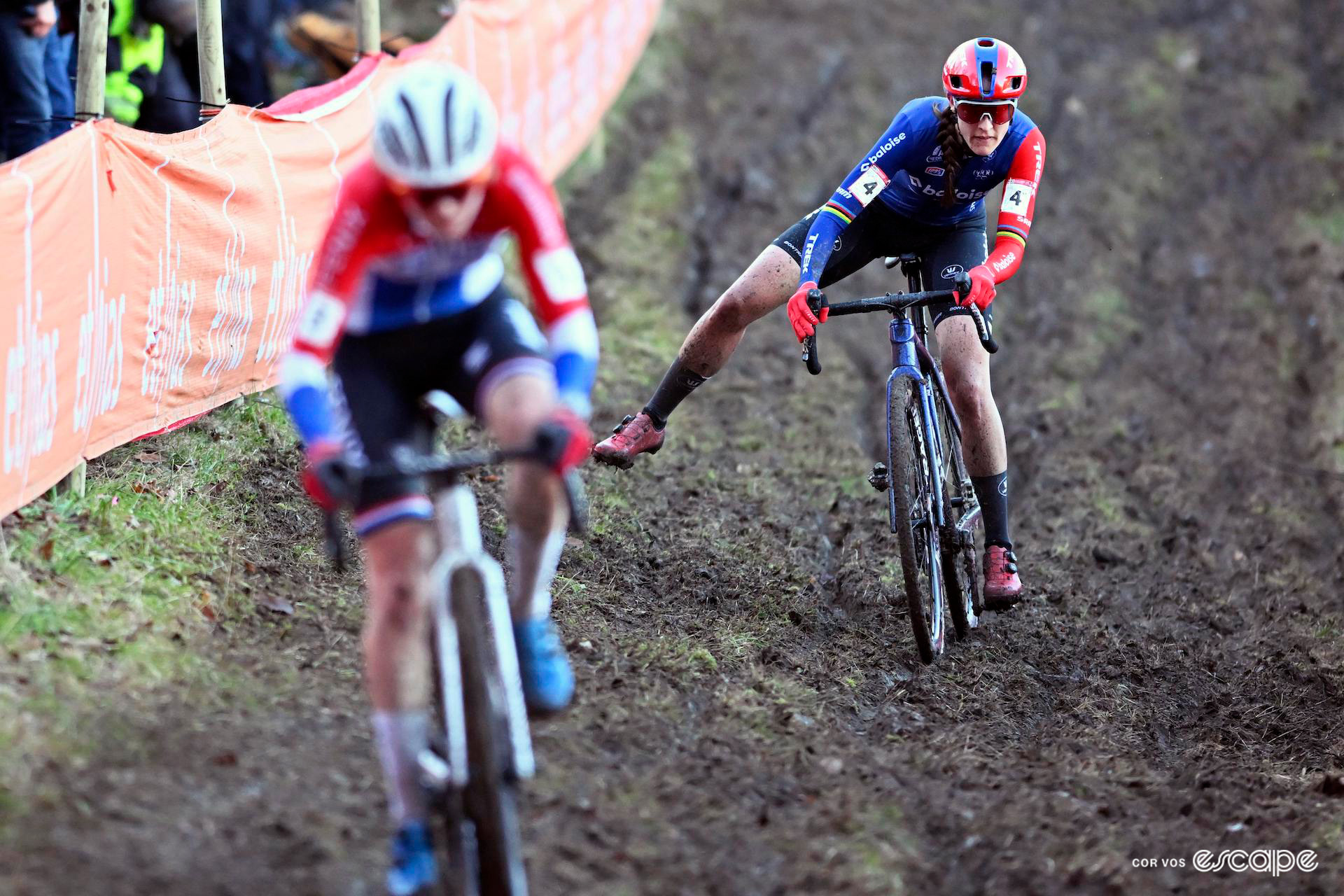 Puck Pieterse and Lucinda Brand during Cyclocross World Cup Namur.