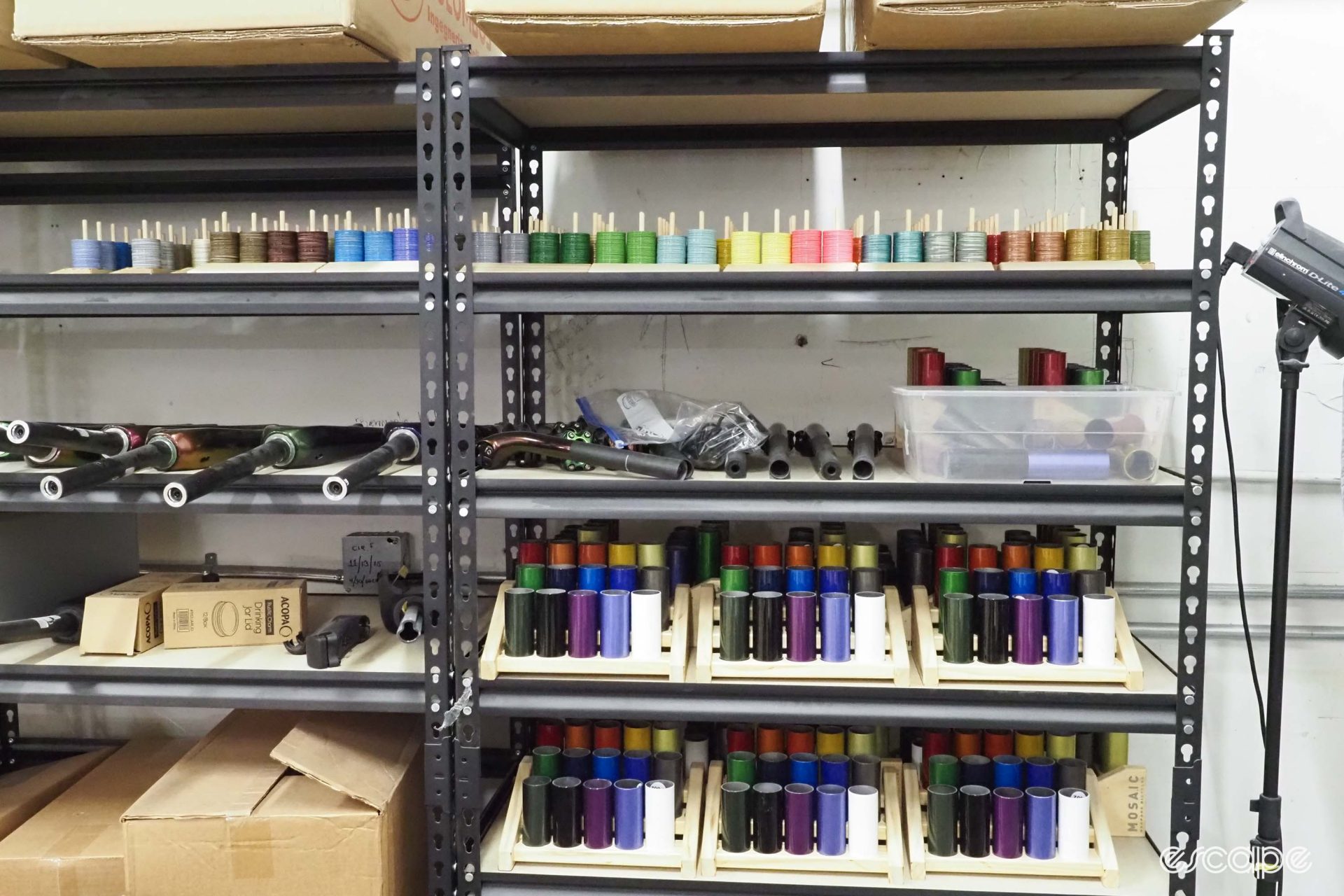 More paint samples are shown, including stacks of options that can ship to dealers to show customers.