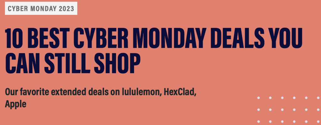 A headline from USA Today Reviewed that reads "10 best Cyber Monday deals you can still shop"
