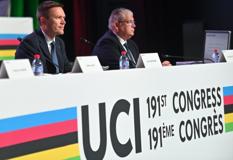 The photo shows UCI President David Lappartient pictured during 89th World Championships The UCI Congress 2022 in Wollongong.