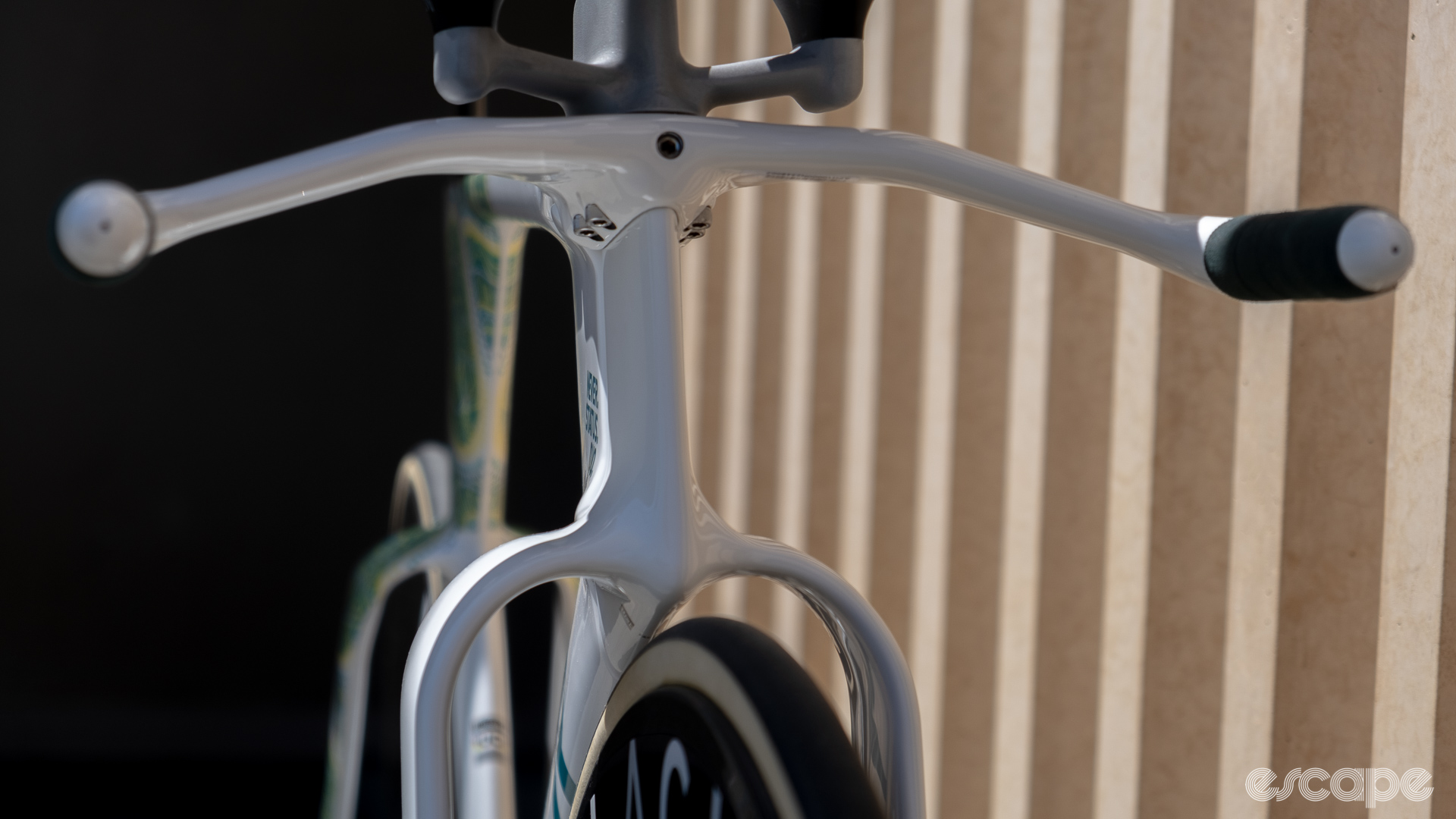 The photo shows the head tube on AusCycling's Factor Hanzo Track pursuit bike.
