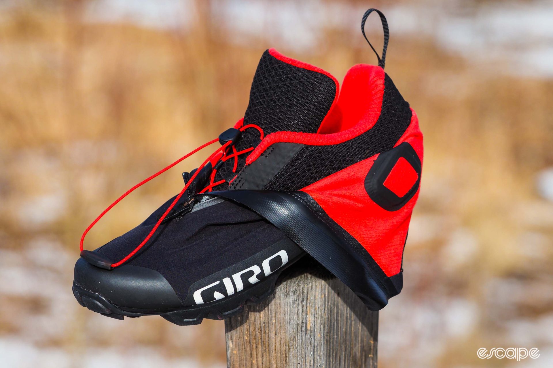 Giro Blaze winter cycling shoes outer cover pulled down