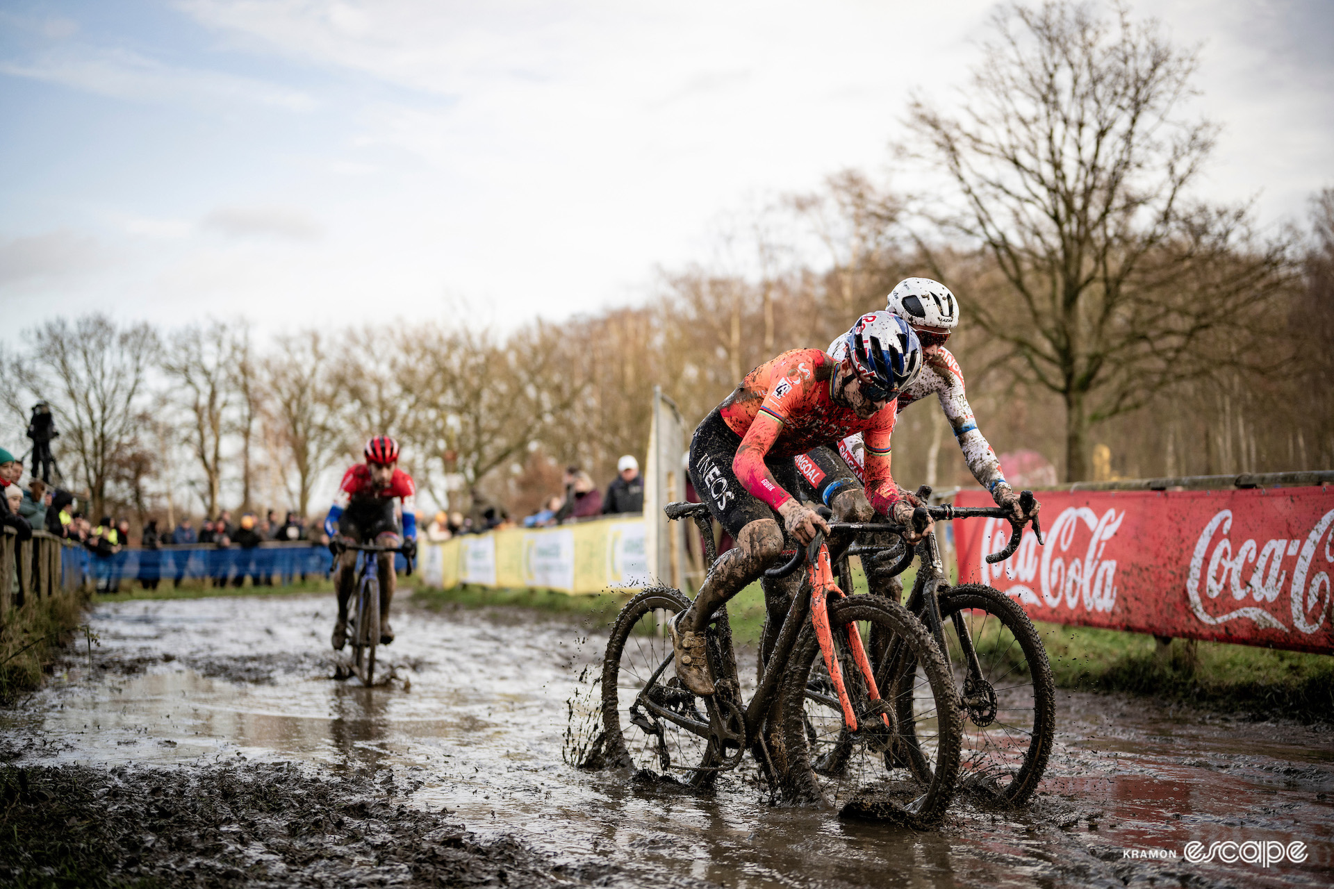 Tom Pidcock clashes with Michael Vanthourenhout in a particularly muddy section during the GP Sven Nys, X2O Trofee Baal.