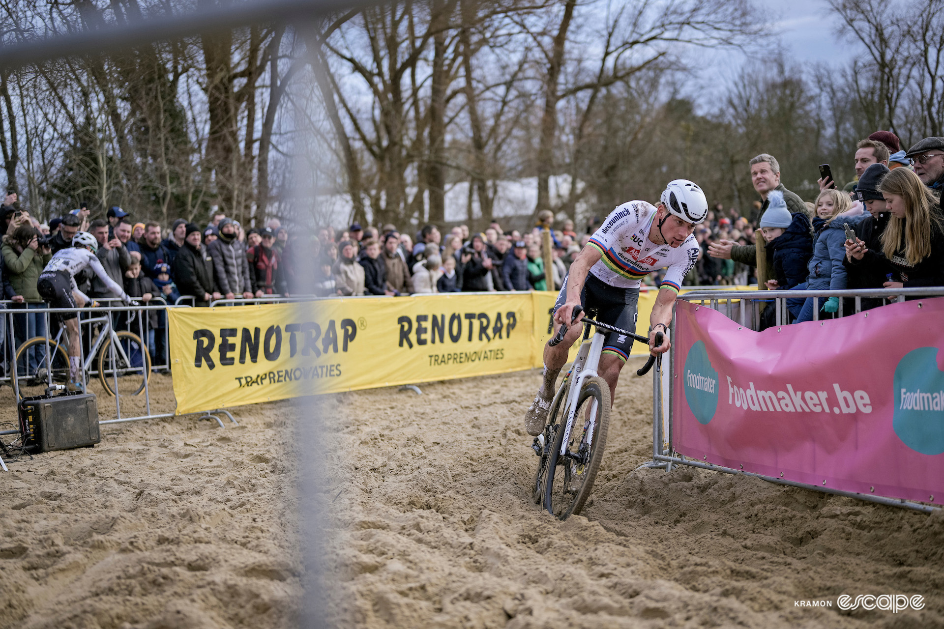 Mathieu van der Poel corners through sand during X2O Trofee Koksijde - Vlaamse Duinencross.