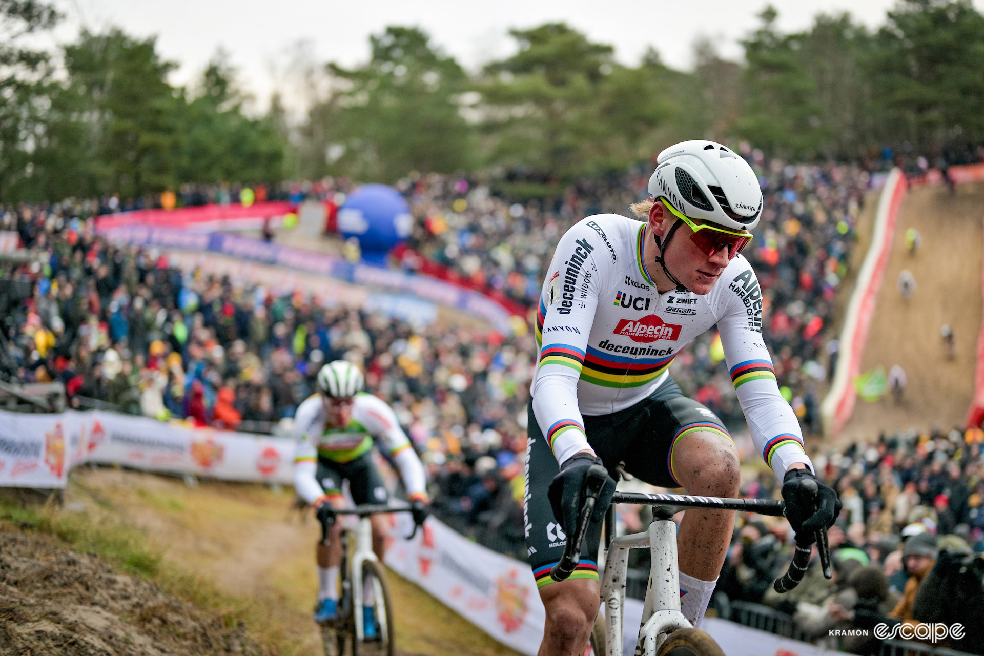 Mathieu van der Poel leads Laurens Sweeck during UCI World Cup Zonhoven.