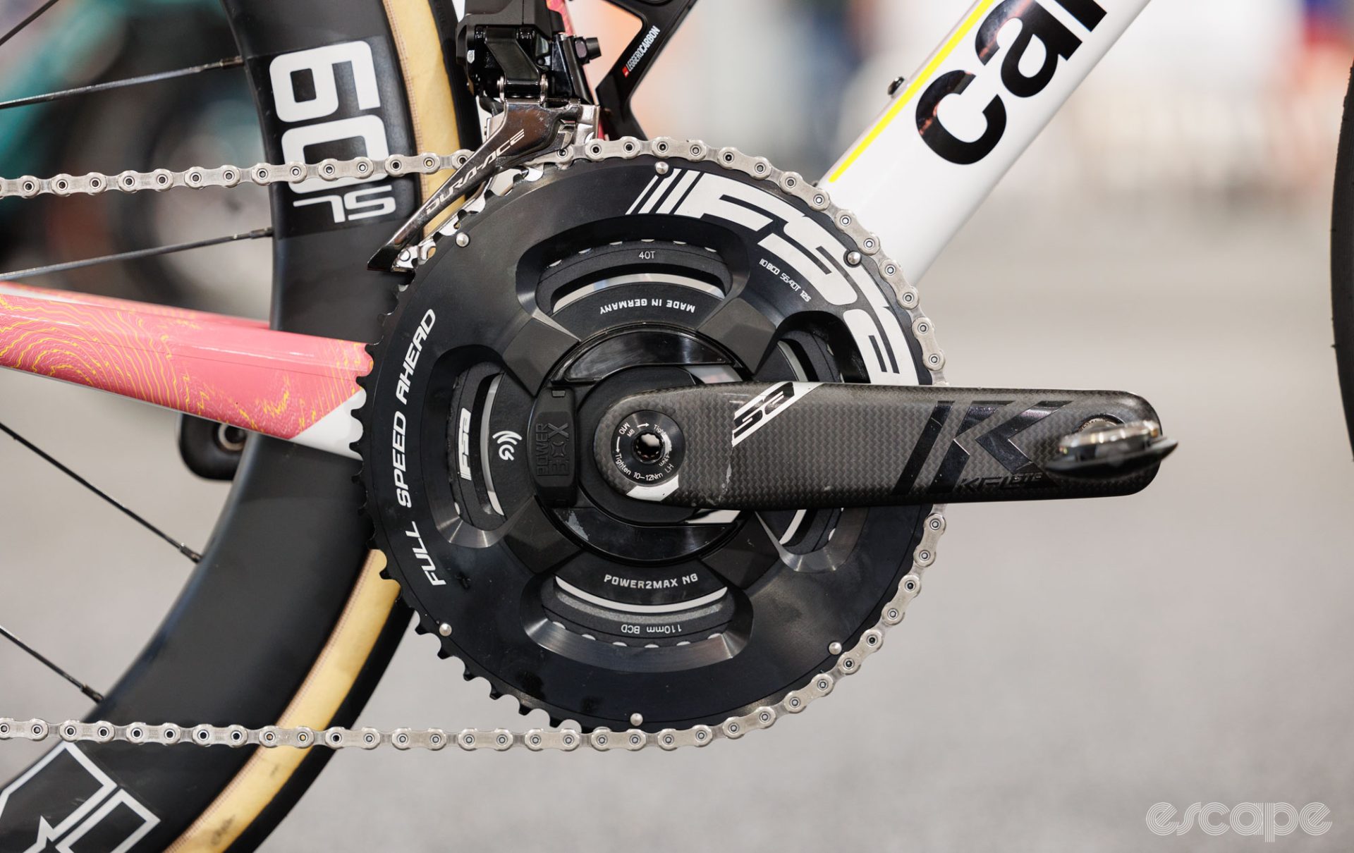 An FSA crankset with a Power2Max spider-based power meter.