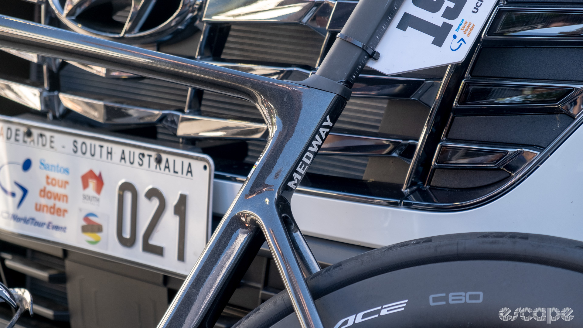 The photo shows Jackson Medway's name on his Cervelo Soloist.