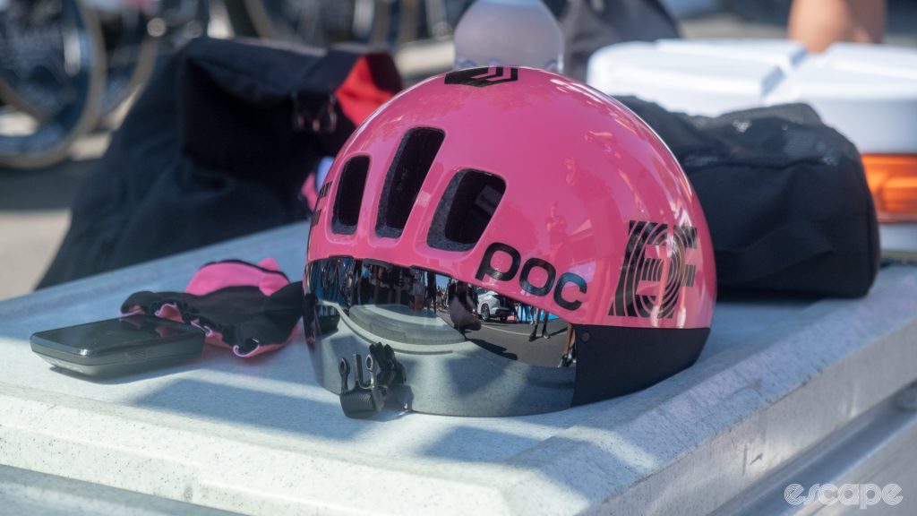 The image shows the three large inlet vents on the front of the new POC aero road helmet.
