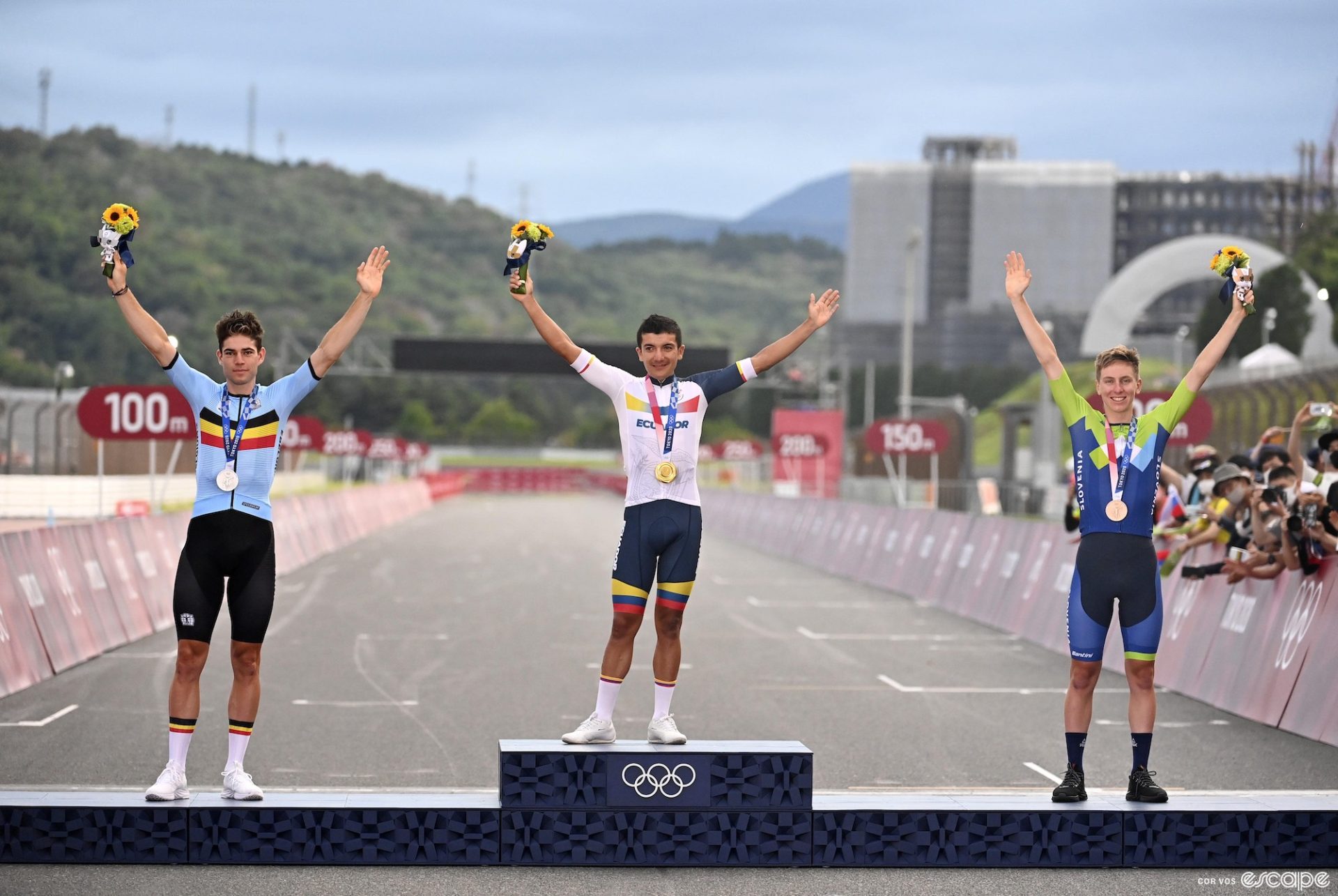 The podium for the Olympic road race in Tokyo.