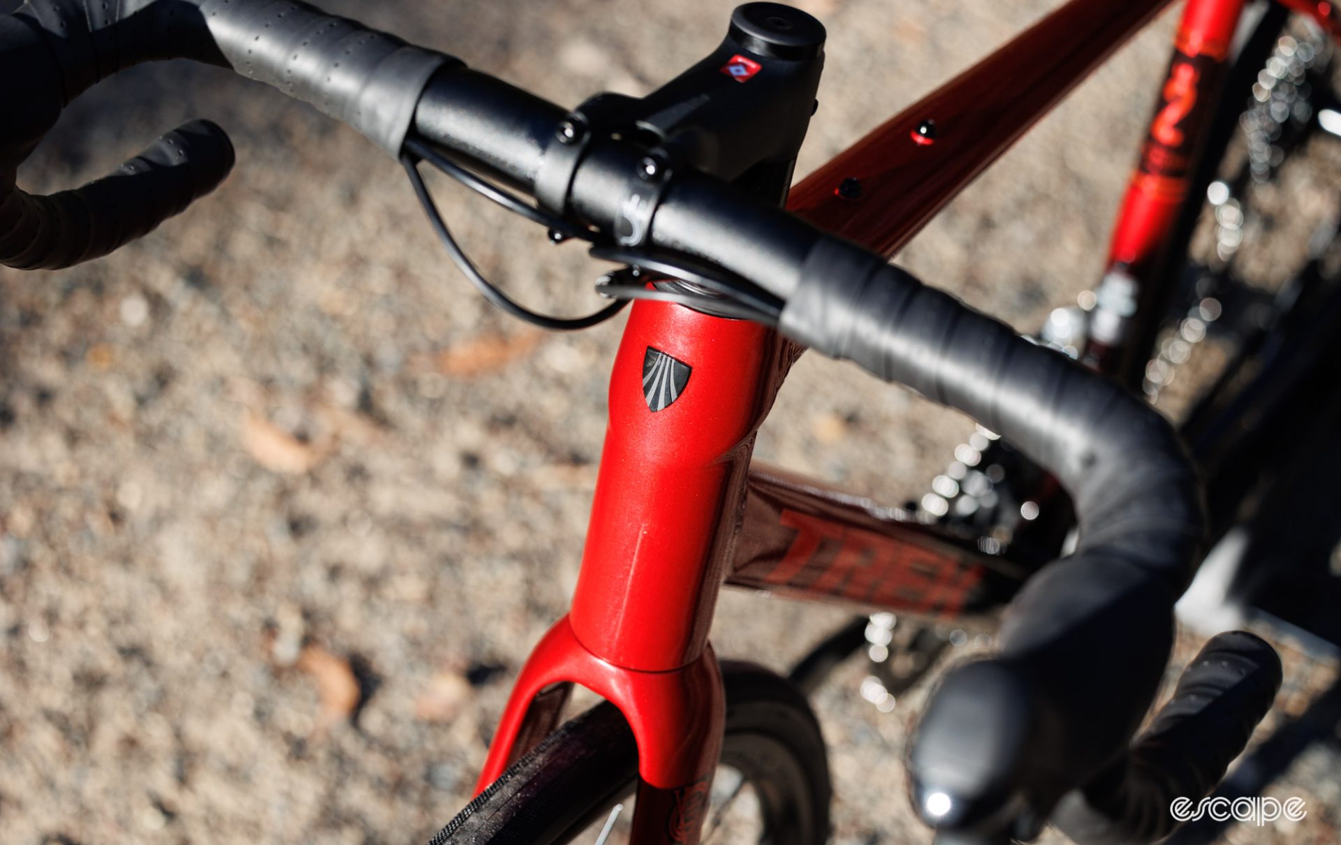 A front on view of the small head tube badge. 