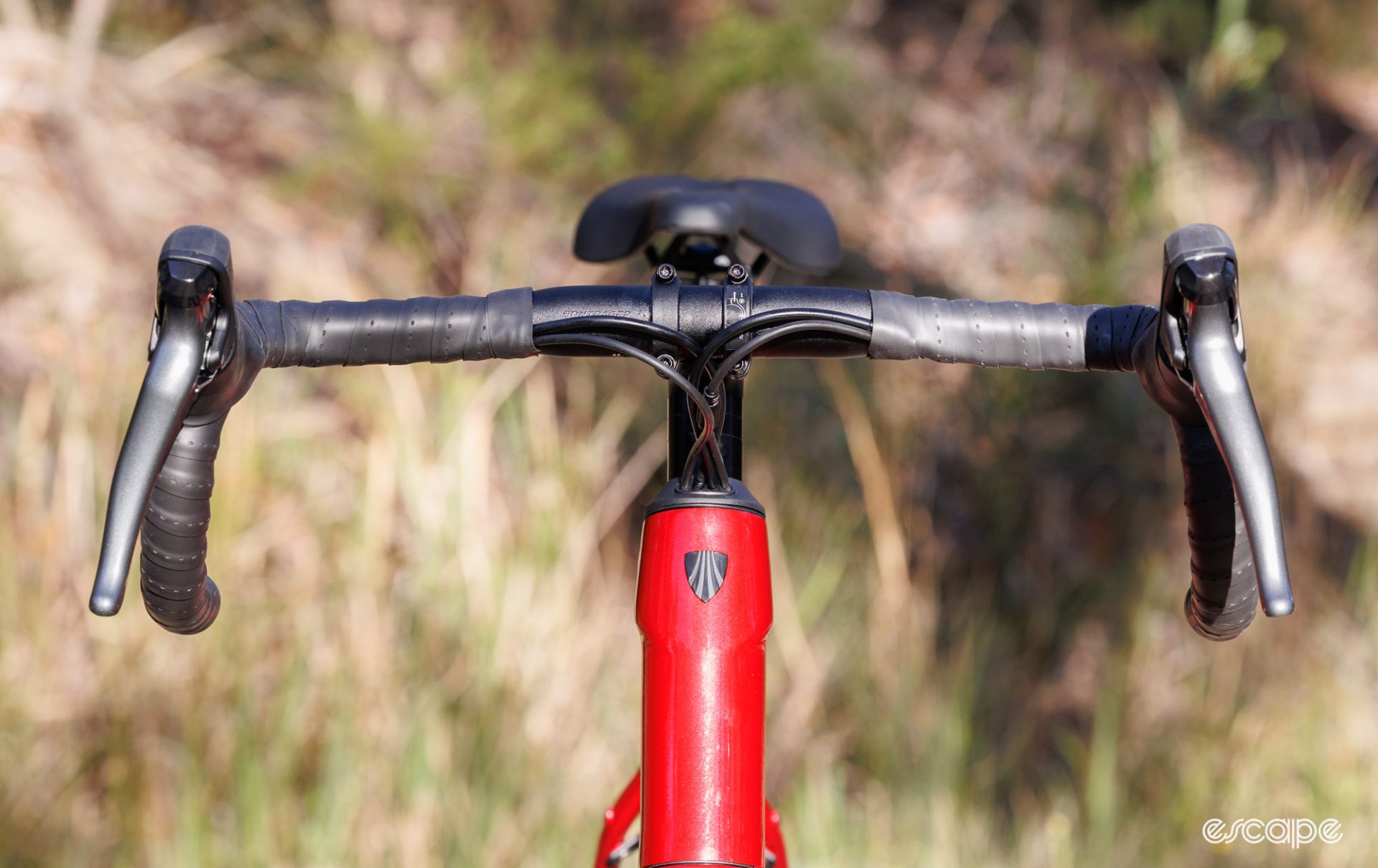 A front on view showing the flared handlebars.