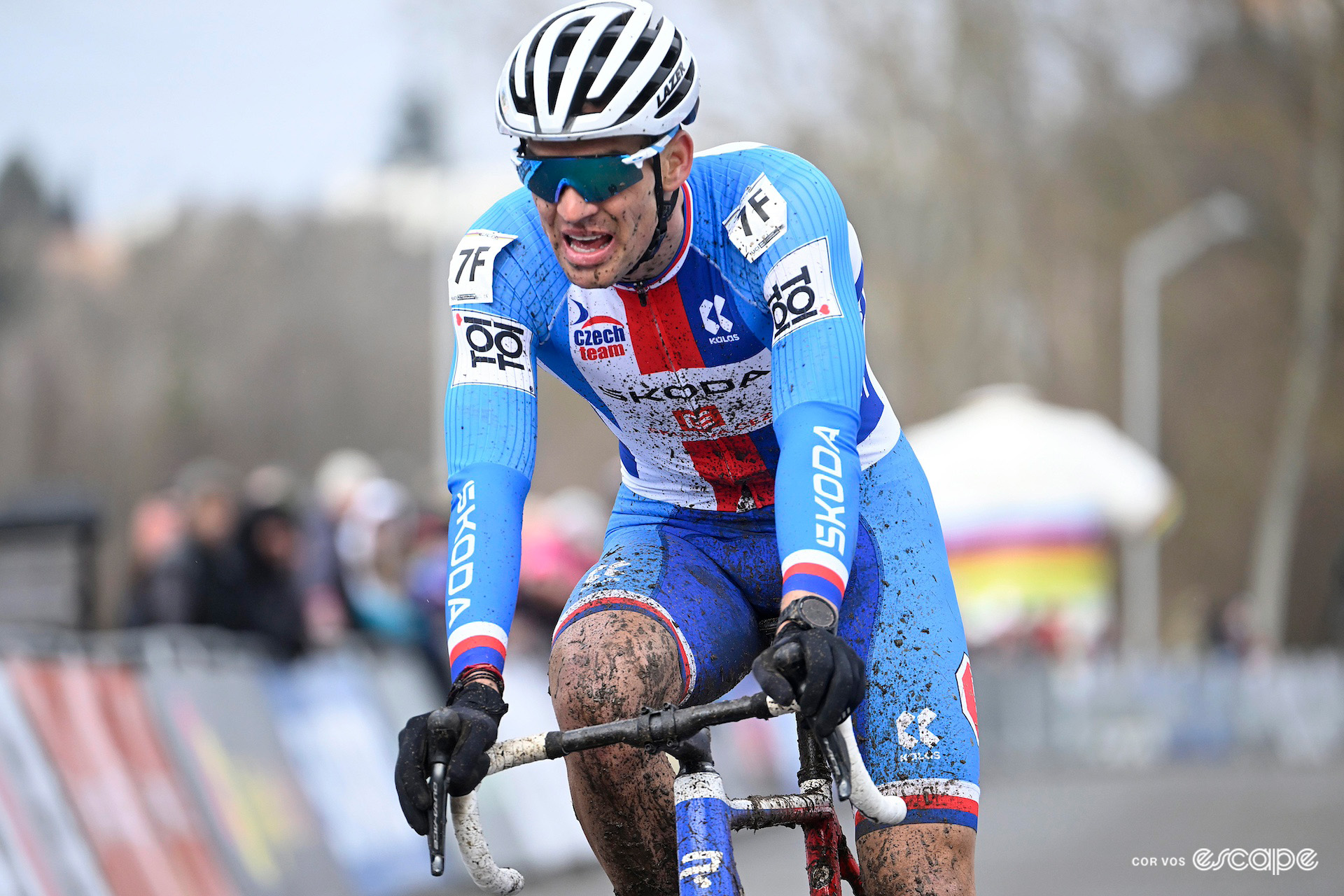 Zdeněk Štybar in his mud-splattered Czech national kit during the UCI Cyclo-Cross World Championships in Tábor.