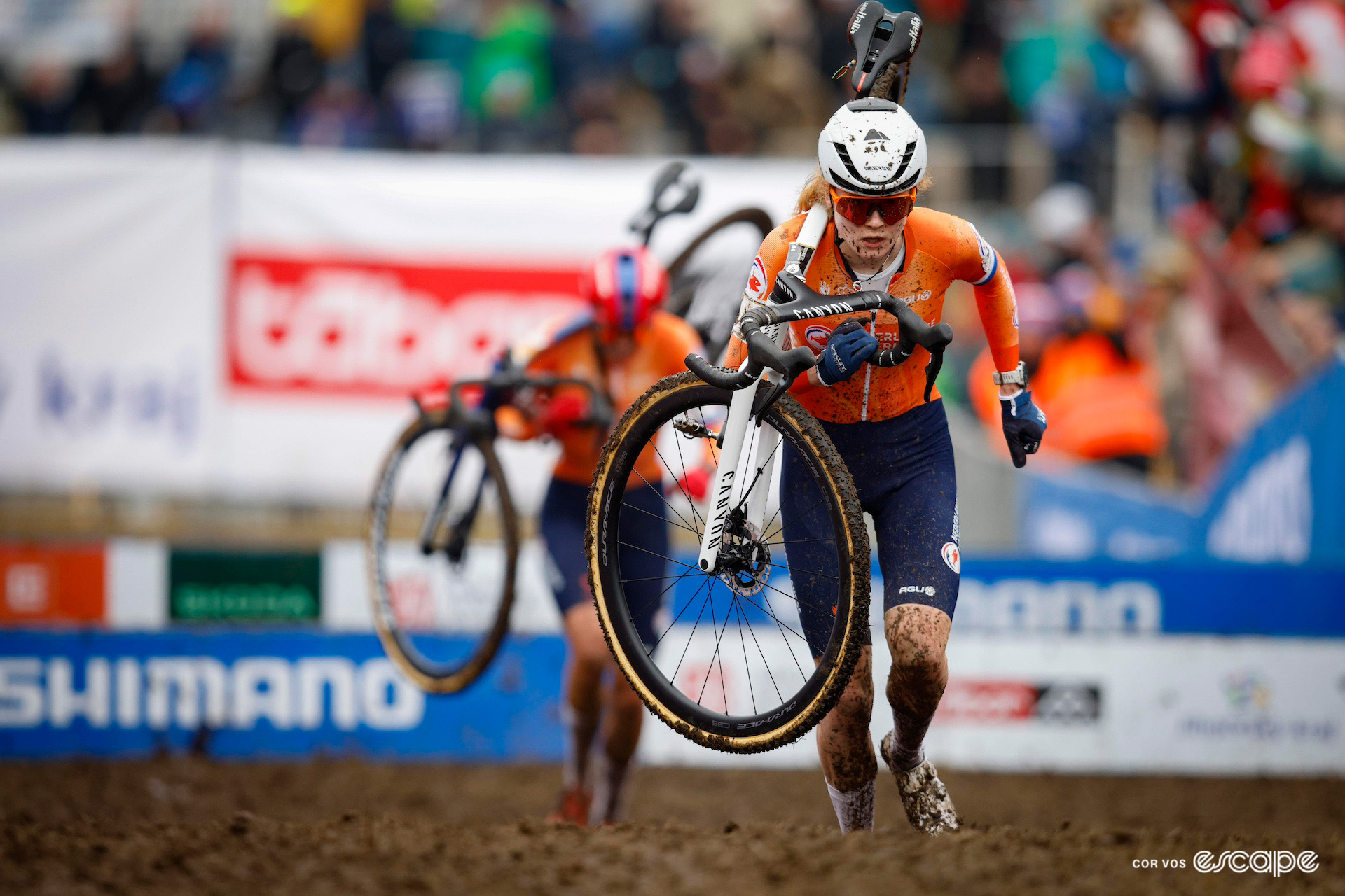 Dutch rider Puck Pieterse during the 2024 Cyclo-Cross World Championships in Tábor.