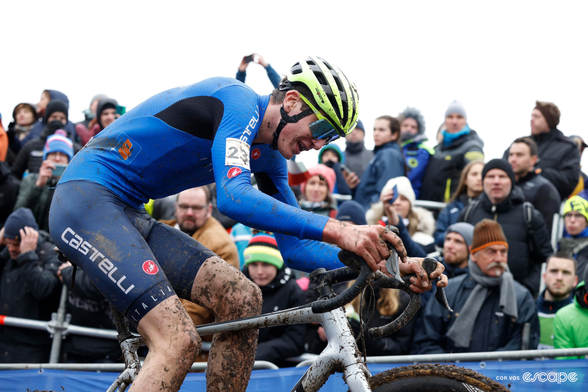 Italian junior rider Stefano Viezzi during the 2024 Cyclocross World Championships in Tábor.