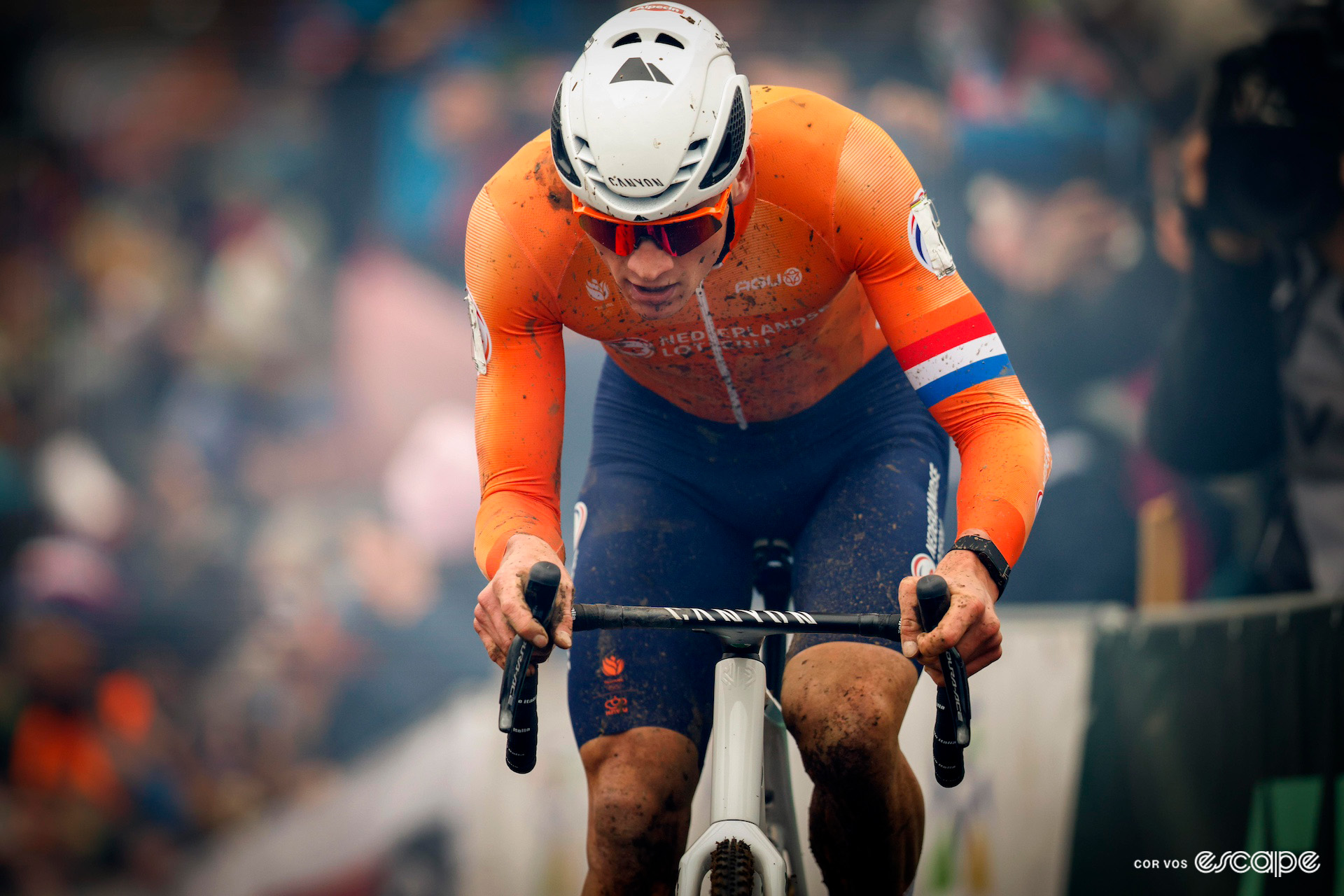 Dutch rider Mathieu van der Poel during the 2024 Cyclocross World Championships in Tábor.