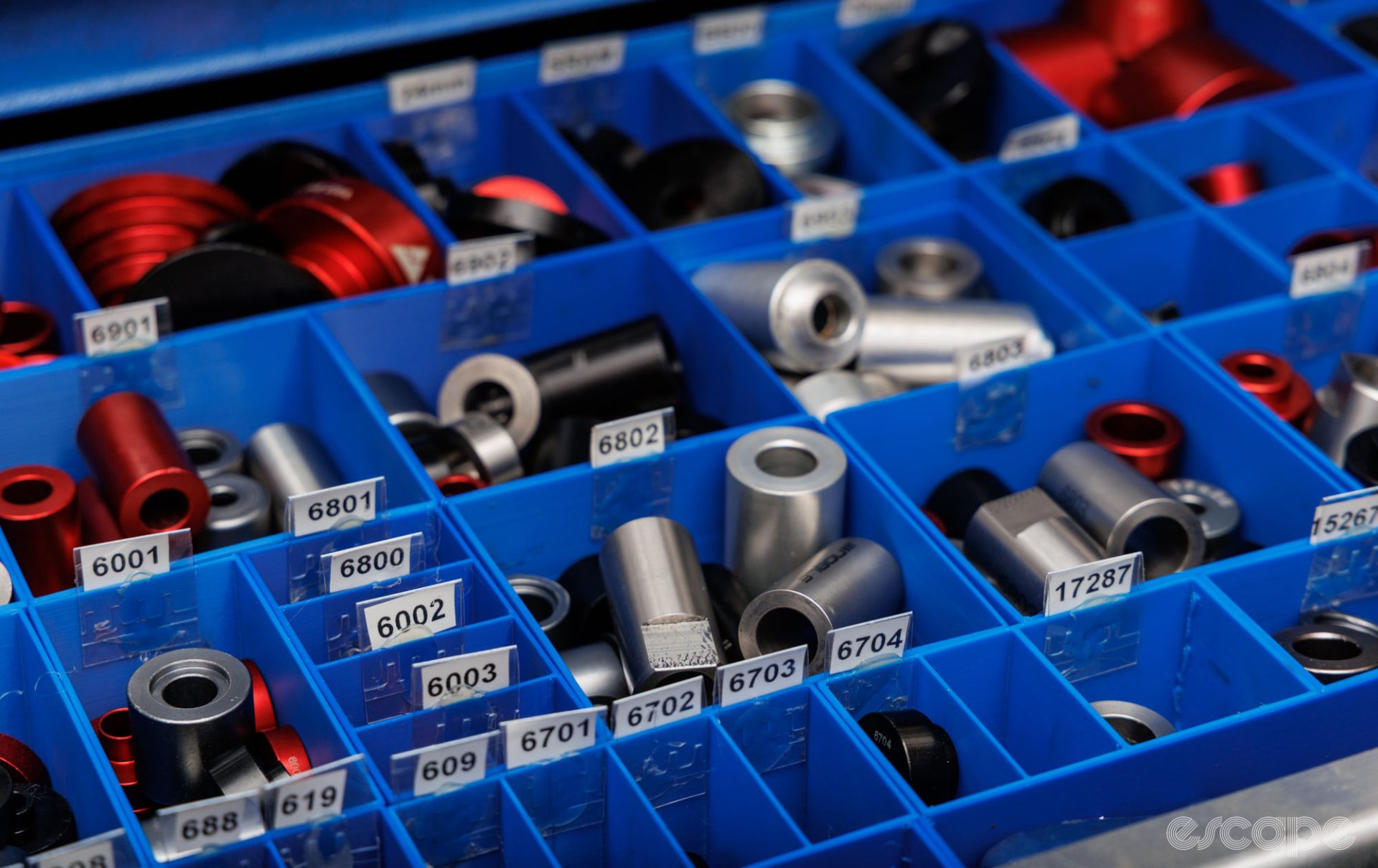 A drawer full of bearing drifts organised by size. 
