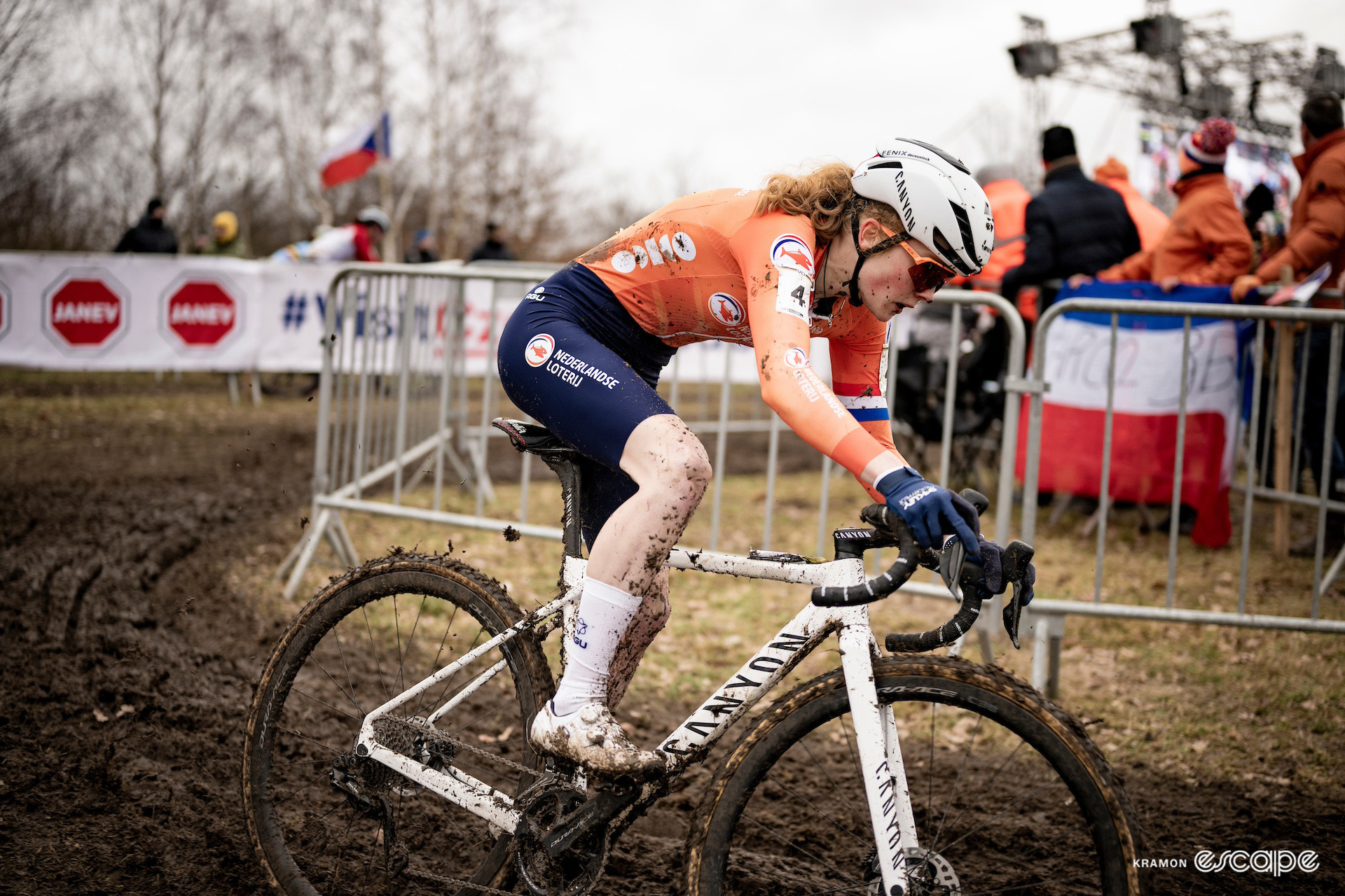Dutch rider Puck Pieterse during the 2024 Cyclocross World Championships in Tábor.