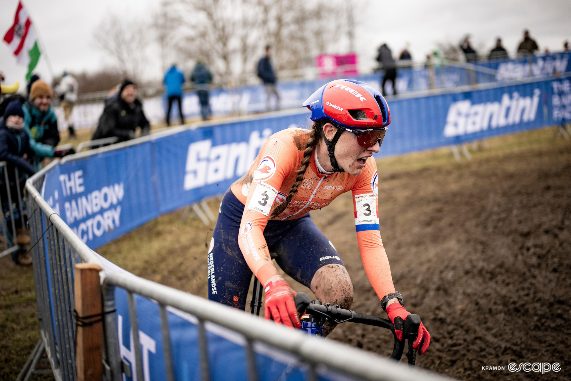 Dutch rider Lucinda Brand during the 2024 Cyclocross World Championships in Tábor.